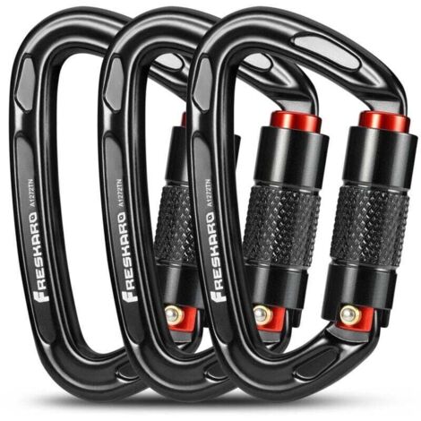 Mousqueton Escalade, Mousquetons Verrouillage Automatique, 25kN-2550kg, Certifié CE，Solide, pour Alpinisme, Laisse Chien, Sac de Frappe, Pompier, Hamac, Porte clé, Grand 10cm, Noir et Gris (1/5)