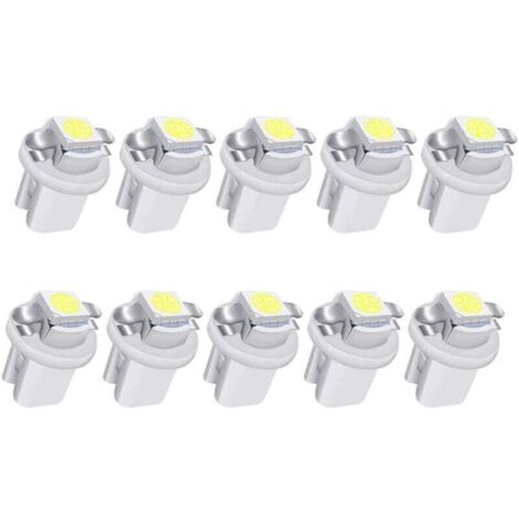10 ampoules LED blanches T5 B8.5 pour l'éclairage du tableau de bord (1-5050-SMD) pour le compteur de vitesse, l'affichage des instruments et le combiné d'instruments des voitures