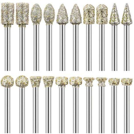 Fraises diamantées, lot de 20, queue de 3,2 mm (1/8"), compatibles avec Dremel pour la sculpture, le bricolage, le meulage, le polissage et la gravure. (1/4)