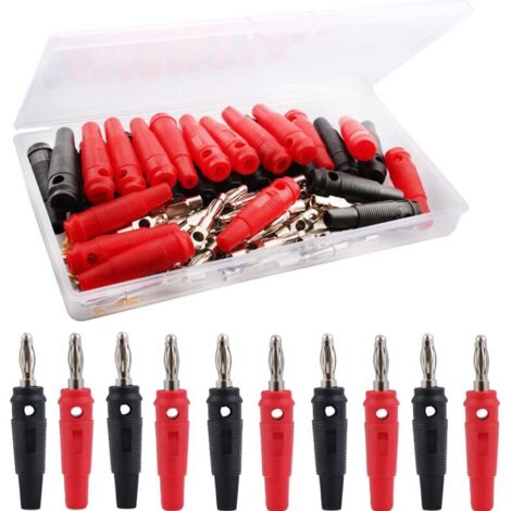 Jeu de 30 fiches bananes KZQ, fiches bananes de 4 mm, connecteurs pour haut-parleurs audio, pour le raccordement d'enceintes Hi-Fi, d'amplificateurs, de récepteurs et de systèmes stéréo, noir et rouge (1/4)