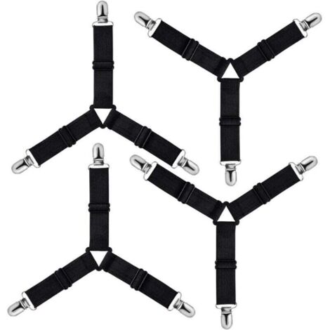 Triangle de fixation ajustable pour drap-housse, sangle de fixation pour linge de lit, draps, housses de table à repasser, matelas, canapés (Noir, lot de 4) (1/4)