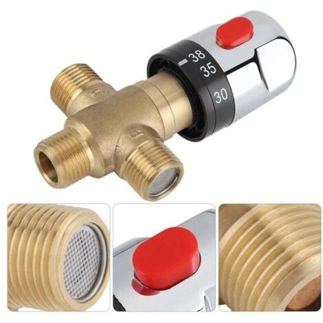 Mitigeur thermostatique en laiton massif, eau chaude et eau froide, température fixe, pour cuisine, salle de bain et WC, G1/2, 35–45 °C, 15 mm (1/4)