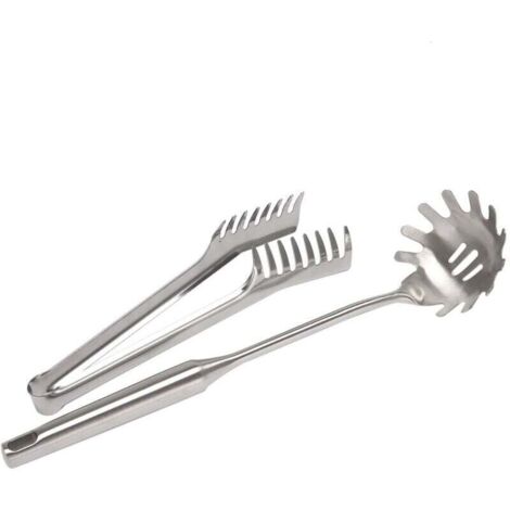 Ensemble de service à spaghetti en acier inoxydable 2 pièces, comprenant une pince à pâtes, une fourchette et une cuillère en acier inoxydable. (1/4)