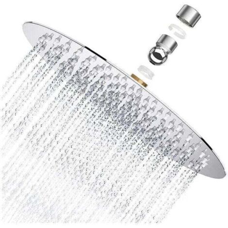 Pommeau de douche haute performance, pommeau de douche rond de 20 cm (8 pouces) en acier inoxydable AISI304, pommeau de douche à effet pluie fine de 20 x 20 cm, pommeau de douche étanche à installatio (1/4)