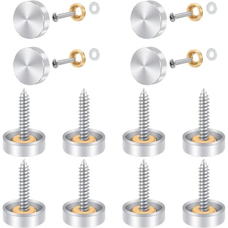 12 Pcs Vis à Miroir, Bolatus 16mm en Acier Inoxydable Miroir Décoratif Vis Couvercle Cap Clous avec Rondelles pour Tables à Miroir Plaques de Bain Armoires Panneaux en Verre (1/5)
