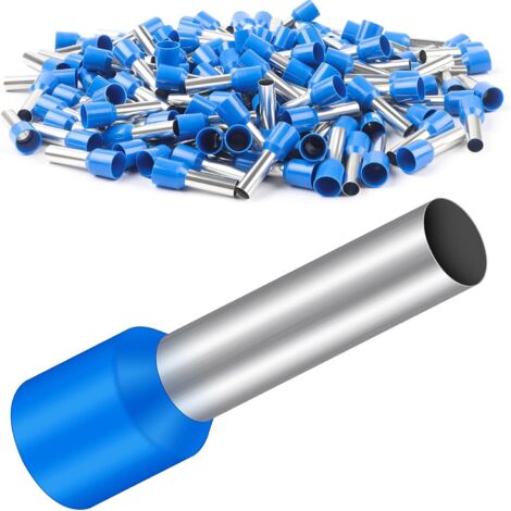Lot de 150 embouts de câble, 16 mm², 18 mm de long, en polypropylène, partiellement isolés, en cuivre étamé, bleu (16 mm² x 18 mm)