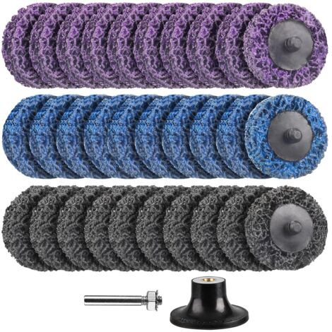 2 Pouce Disques Abrasifs,30 Pièces 50mm Disques à Lamelles Disque de Nettoyage pour Outil Nettoyage Surface de Dérouillage de Peinture en Métal pour meuleuse d'angle(Violet/Bleu/Noir) (1/5)