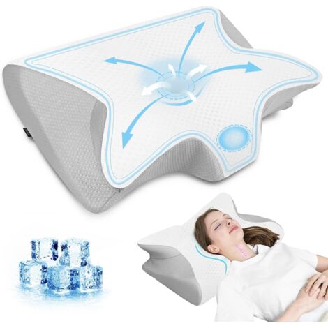 Oreillers à Mémoire de Forme, 2 en 1 Oreiller pour la Nuque, Oreiller Cervical pour Les Dormeurs sur Le Côté, Le Dos et Le Ventre, avec Taie d'oreiller Fraîche, 60x40x12/14cm (1/5)