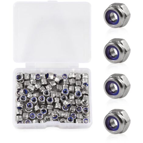Lot de 100 Écrous de Verrouillage M3 x 0,5 mm en Nylon - Écrou Autobloquant en Acier Inoxydable 304 - Hexagonal Avec Boîte de Rangement pour Rondelles (1/5)