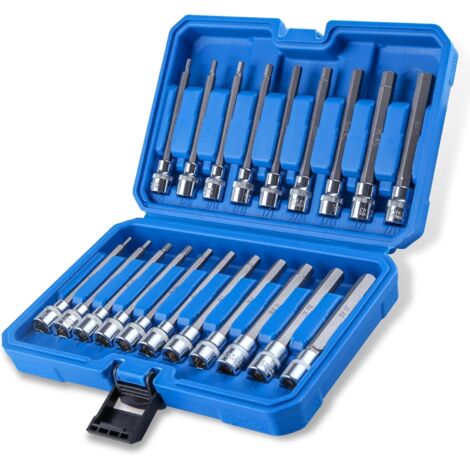 Lot de 20 douilles hexagonales extra longues 3/8" SAE et métriques (1/8" à 7/16", 3 mm à 12 mm) pour perceuses à percussion et clés à cliquet en acier CR-V et S2 avec étui de rangement (1/5)