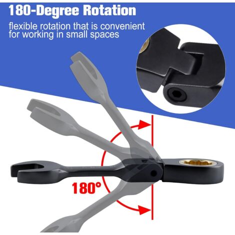 Clé Combinée à Cliquet Flex-Head Uxcell – 72 Dents, 12 Points, Système SAE, Tête Flexible