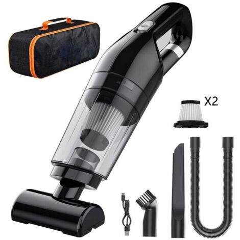 Aspirateur à Main, Aspirateur de Voiture sans Fil, Accessoires Divers, Sac de Stockage, pour Maison Voiture Table, 100W Portable,1000pa - Noir, deux filtres (1/5)