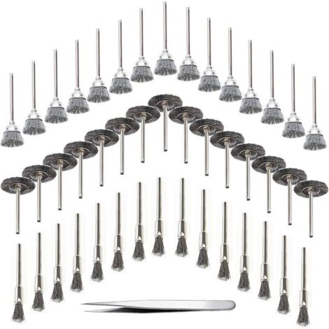 45 Pièces Brosse Métallique pour Perceuse, Fil d'Acier Inoxydable avec Pinces à Épiler, Mini Brosse à Main pour Polissage, Dérouillage, Bois en Ébarbage