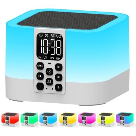 Réveil Lumineux Enceinte Bluetooth Portable, Lampe de Chevet Tactile Reveil avec 30 Sons Machine à Bruit Blanc, Haut-Parleur Bluetooth Veilleuse Enfant Réveil Matin, Minuterie, Cadeau Garçon, Fille (1/5)