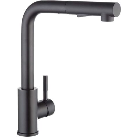 Robinet Cuisine Douchette Noir, avec Douchette Extractible, Robinetterie de Cuisine Brossé Inox 304, Mitigeur Evier 2 Jets Rotatif à 360°, X203B