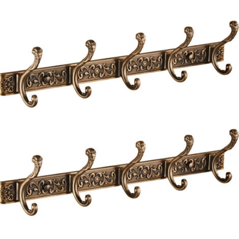 2 patères murales vintage en bronze, porte-manteau de style rétro, avec vis, crochets vintage en aluminium, patères vintage vieillies, avec 5 crochets. (1/3)