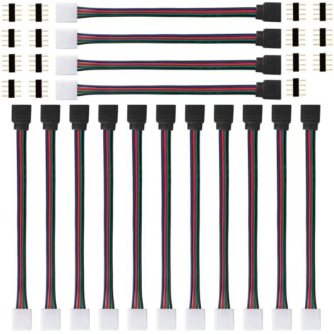 15 Pièces Connecteur LED Strip 4 Broches RGB 5050 - Pour Ruban LED SMD 5050/3528/2835, Contrôleur LED, Connecteur Rapide Sans Soudure, 17cm Long (1/5)
