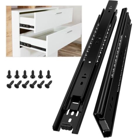 AOLISHENG Glissiere pour tiroir 350 mm Glissière de tiroir latéral rail coulissant coulisse tiroir sortie totale à bille pour placard et cuisine 45 kg Charge Noir 1 Paire(2 pièces)