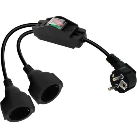 Câble d'extension de Contact de Protection avec Interrupteur Indépendant, Prise 90 sur Double Prise, Câble d'extension de Courant étanche 16A / 250V pour Une Utilisation en Extérieur (Noir) (1/5)