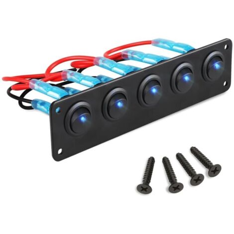 5 Gangs Panneau Interrupteurs à Bascule, Étanche 12V 20A Interrupteur Bascule avec LED Bleue, Panneau de Commutation de Voiture Camion Marine (1/5)