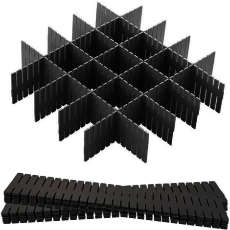 12 Pièces Grille Diviseur de Tiroir, Organisateur de Tiroir Réglables Separateur de Tiroir pour sous-Vêtements, Chaussettes, Maquillage, Fournitures de Bureau, Noir (1/5)