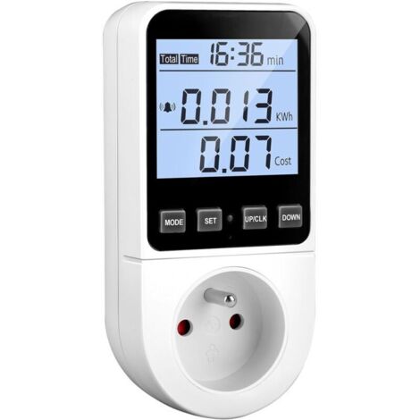 Wattmètre Prise Compteur d'Énergie avec 8 Modes, Prise Consommation Electrique Wattmètre Écran LCD Rétroéclairé, Mesure Consommation d'Énergie Compteur Électrique avec Alarme Sonore de Surcharge 3680W (1/5)