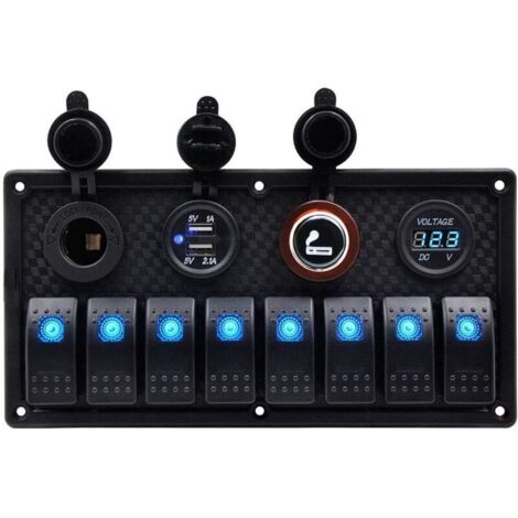 Panneau de Commutateur à Bascule à 8 Gangs Panneau Interrupteur 12V à Bascule Marine Tableau Electrique Bateau 12V/24V pour Bateau Camping Car Caravane Voiture (1/5)