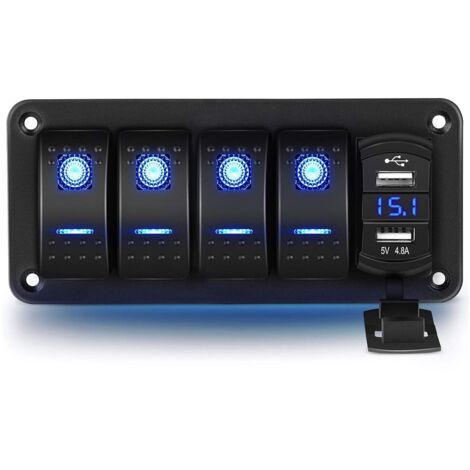 4 Gang Panneau de Commutateur à Bascule 12V/24V Interrupteur à Bascule Étanche avec Double Prise de Chargeur USB pour Voitures Bateaux (1/5)