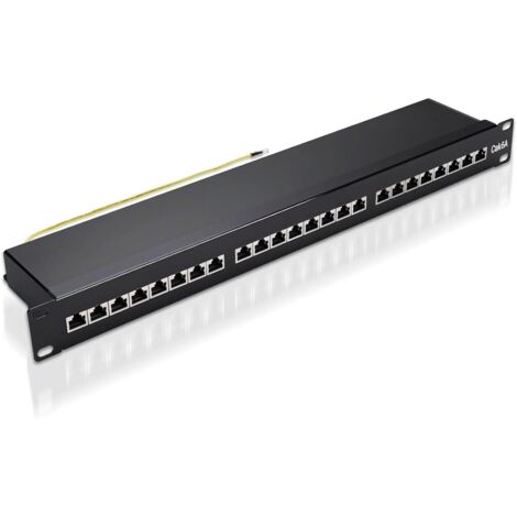 Panneau de brassage CAT 6a 24 ports blindé - 19" pour montage en rack ou serveur - Panneau de brassage RJ45 19" compatible avec Cat5e, Cat6, Cat6a, Cat7 - 10 Gbit/s, noir