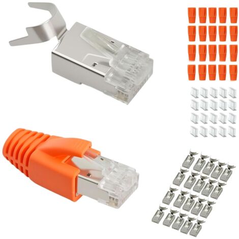 Lot de 20 fiches réseau 10 Gbps RJ45 Cat 7 avec aide à l'enfilage et protection anti-torsion 8 broches compatible avec Cat7 Cat 6A pour Switch/TV/PS4/ADSL/Modem/TV Box/routeur/PC (1/5)