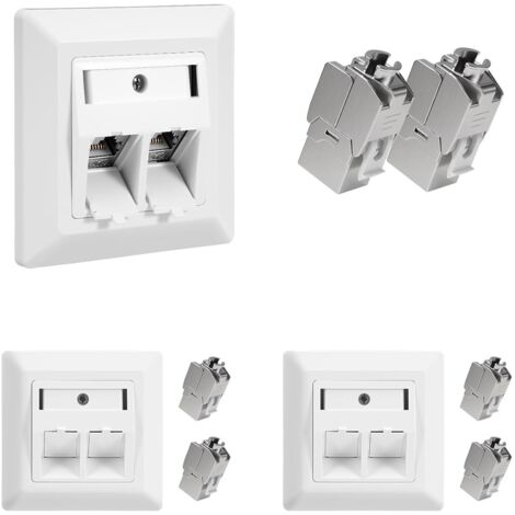 Lot de 3 prises réseau CAT7/CAT6A, double avec module Keystone RJ45 STP, 2 prises LAN en saillie, prise réseau Cat 7 pour Ethernet, DSL, RJ45