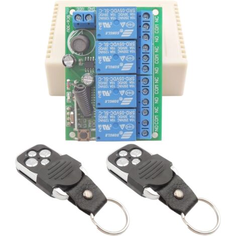 Commutateur de télécommande de relais sans fil DC 12V 24V 4 canaux 433Mhz RF 4CH Module récepteur de relais avec 2 émetteurs, télécommande, pour lumières, porte de garage, moteur, bricolage