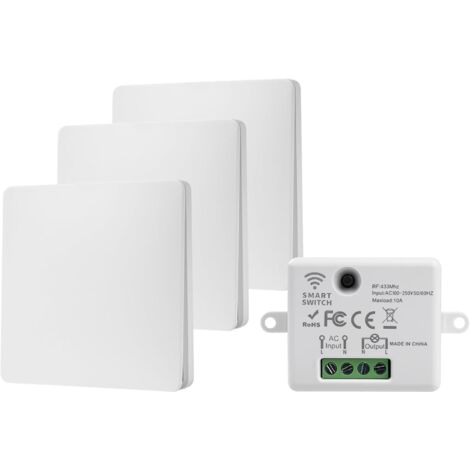 Interrupteur sans fil 230V interrupteur va et vient sans fil 10A 433MHz interrupteur radio sans fil et sans pile d'éclairage télécommandé Portée 30M Sans Câblage 1 récepteur 3 Contrôleur WHD05+WHZ03 (1/5)