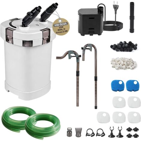 Pompe Aquarium Externe Réglable 800L/H 15W, Silencieux Filtre Aquarium avec Matériel de Filtration à 3 Étapes, pour Réservoir Jusqu’à 300 L, pour Poisson Rouge, Tortue Deau, HW-504A (1/5)