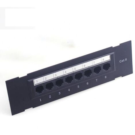 Panneau de brassage CAT6 8 ports – Câblage T568A/B – Acier électrostatique noir – Plug and play pour installation rapide (1/3)