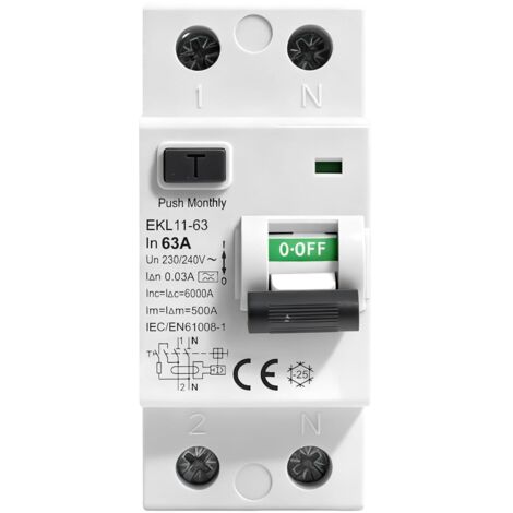 Disjoncteur différentiel 30mA 63A type A disjoncteur à courant résiduel RCCB 2P AC230V disjoncteurs électriques 2 pôles interrupteur différentiel Protection contre les fuites EKL11-63