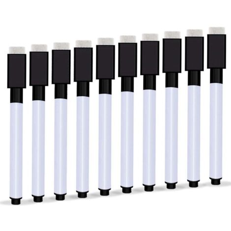 Feutre Tableau Blanc Effacable 10 Pièces Marqueur Tableau Blanc Effacable Magnetique Faible Odeur Feutre Ardoise, Stylo Noir une Ldéal pour Maison Bureau ou L'école