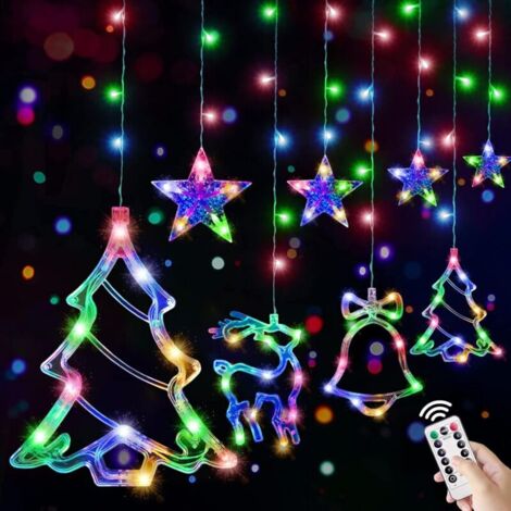 Rideau Lumineux de Noël, Rideau Lumineux 138 LEDs, 3.3M Guirlande Lumineuse Noël Étoile Renne Sapin Intérieur Extérieur 8 Modes Rideau Lumineux USB Guirlande Lumineuse Fenêtre Noël Décoration (1/5)