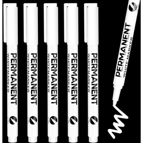 5 Pièces Marqueurs Blancs Permanent, Stylo Blanc ImperméAble et SéChage Rapide, Marqueur Blanc indelebile, pour Bois, Plastique, Pierre, Verre, Cuir, Métal, Toile (1/5)