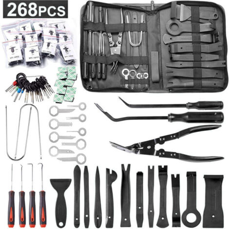 268 Pièces Outils De DéMontage De Garnitures Trousse, pour Panneau Accessoires Porte Autoradio Tableau De Bord De Voiture, avec Broches De Retenue, Ensemble à Pince et Extracteur D’Attaches (noir) (1/5)