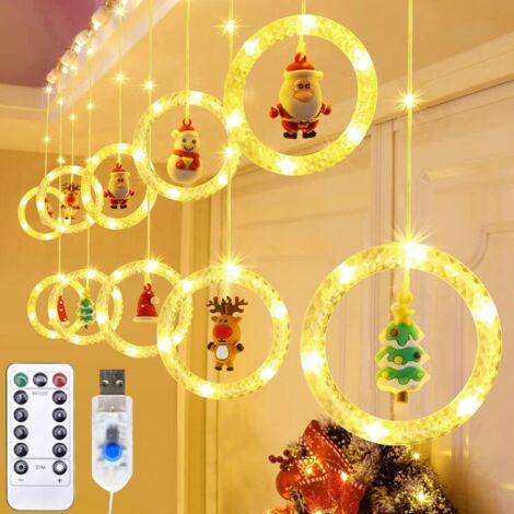 Lumières de Fenêtre de Noël,anneau lumineux (Diamètre 10cm),Guirlande LED Décoration de Noël,Rideau Lumineux Noel Intérieur,120LED 8 Modes Éclairage Lumière pour Exterieur Interieur Chambre Fenetre Ma (1/5)