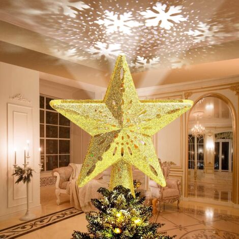 Pointes de Sapin Projecteur 3D Rotation Étoile Sapin de Noël LED Arbre Topper de Noël Lumineuse Rotatif Decoration pour Arbre de Noël Interieur Exterieur-Doré,Idéal pour les décorations de vacances et (1/5)