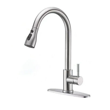 Robinet de cuisine haute pression avec douchette extractible, mitigeur rétractable avec 3 fonctions de pulvérisation, pivotant à 360°, acier inoxydable (1/5)