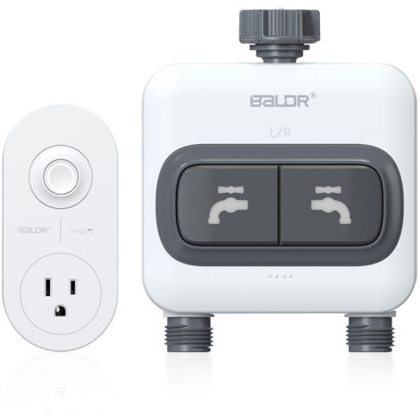 Minuterie d'arrosage WiFi BALDR- 2 sorties, minuterie d'arrosage intelligente à 2 zones pour tuyau d'arrosage, système d'irrigation automatique sans fil 213WH004