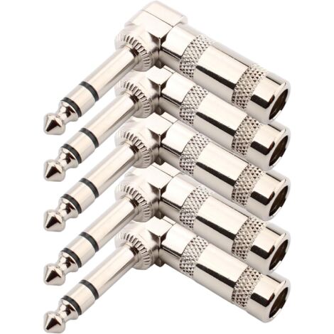 5 pièces 6.35mm 1/4 "TRS souder connecteur Jack,stéréo Audio Souder Connecteur connecteur Angle Droit de 6.35mm,Prise de Micro 6,35 TRS pour câbles Haut-Parleur/Guitare/Microphone (1/5)