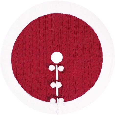 Jupe de sapin de Noël tricotée à pompons blancs, décorations de Noël pour la maison, jupe de sapin de Noël 92 cm, tapis de sapin de Noël tricoté rouge, jupe de sapin de Noël, fête, décoration du nouve (1/5)