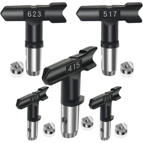 Accessoires pour pulvérisateurs airless, tête de pulvérisation réversible, 5 buses airless pour pistolets à peinture airless et pulvérisateurs airless 211, 313, 415, 517, 623 noir (1/5)