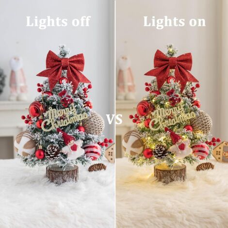 Sapin De Noël Artificiel 45 Cm Enneigé Avec Déco Et LED - Mini Arbre De Noël Pour Table Et Intérieur