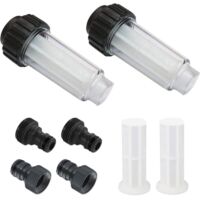 Water Filter for Garden Hose, 2 Pieces 3/4 Inch Water Pre-Filter Set with 4 Filter Elements & 2 Quick Adapters for High Pressure Cleaner, Garden Pump