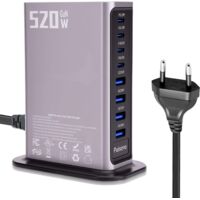 Chargeur USB C 520 W 8 en 1 GaN - Station de charge rapide PD100W/QC30W (4C + 4A) - Compatible avec MacBook Pro/Air, iPad, iPh0ne, HP, Galaxy S25, etc. (gris)